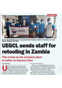 UEGCL Sends Staff for Retooling in Zambia