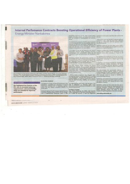 Daily Monitor 09.08 Pg. 29. Internal performance contracts boosting operational efficiency of power plants