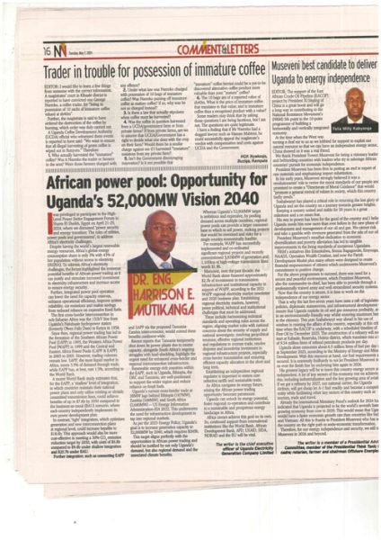 New Vision May 07, Pg16: African-power-pool opportunity-for-Uganda’s-52,000-MW-Vision