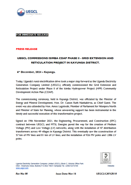 CDAP Phase II Commissioning Press Brief