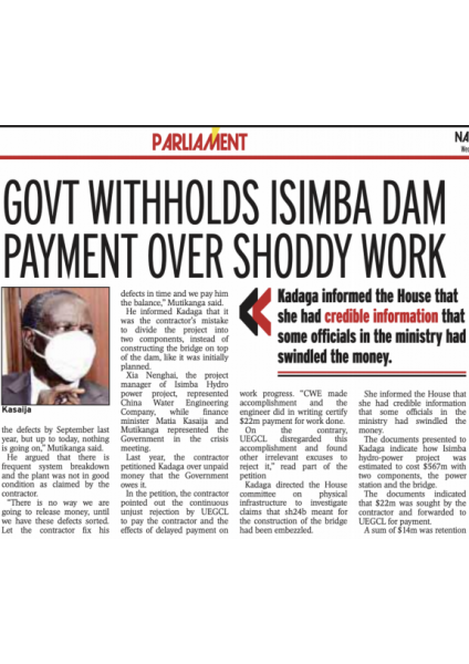 NV Isimba Article on withheld payments