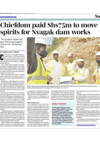 Chiefdom paid to move spirits  for Nyagak dam works